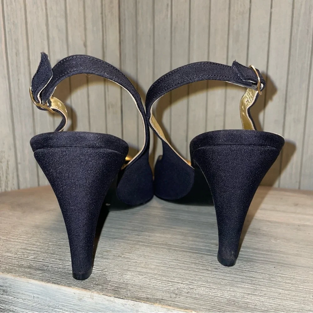 Bruno Magli Black Fabric with Gold Open Tor Slingback Heels Made in Italy 6.5B - Picture 12 of 13